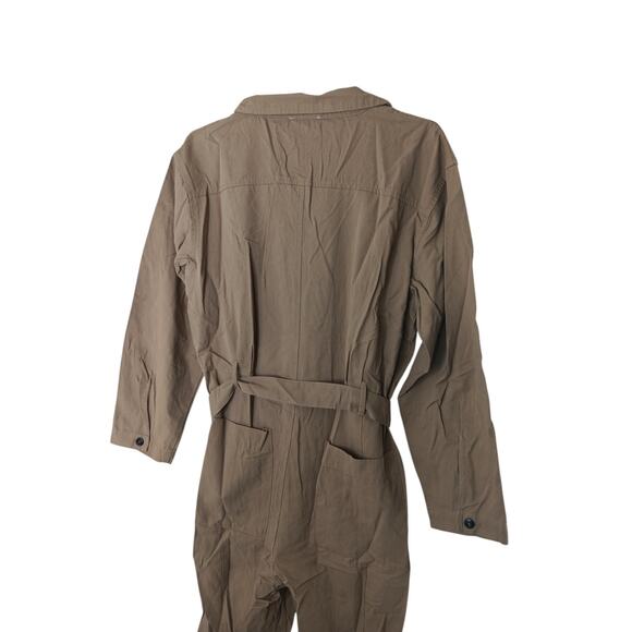 New Easel Women’s Utility Button Down Belted Jumpsuit 100% Cotton Tan Large - Picture 13 of 16